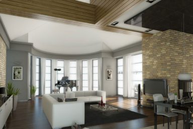 Traditional Living Room with Brick Wall Decorations