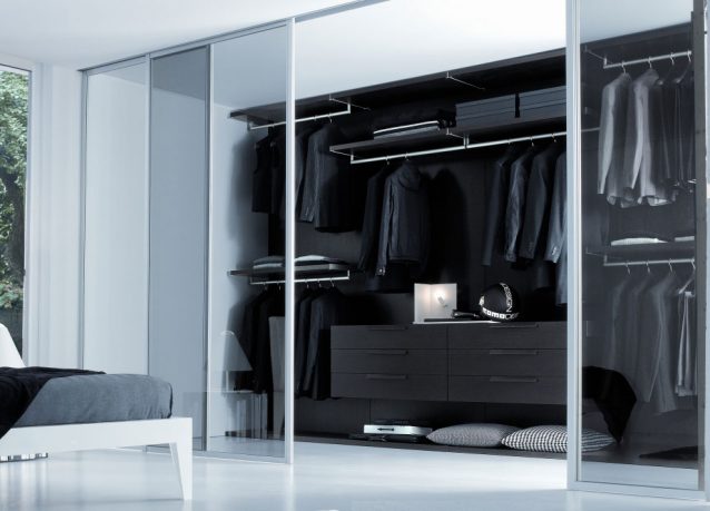 White Wardrobe with Accessories and Sliding Glass Door