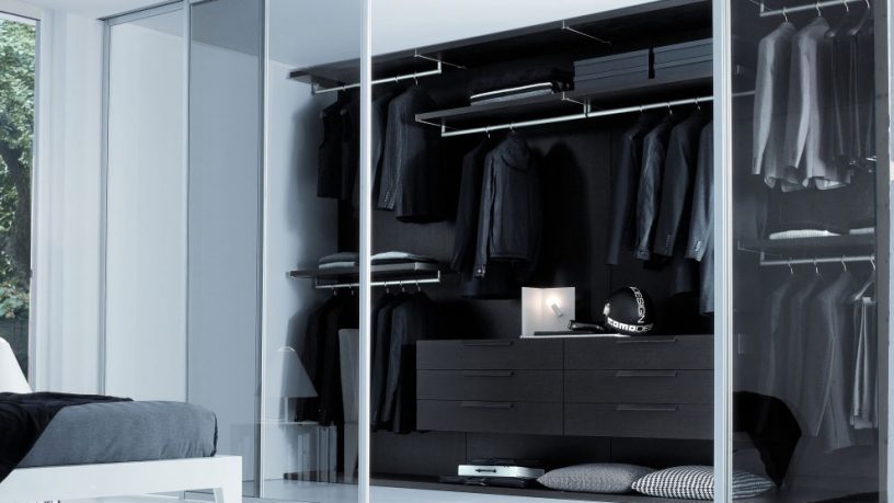 White Wardrobe with Accessories and Sliding Glass Door