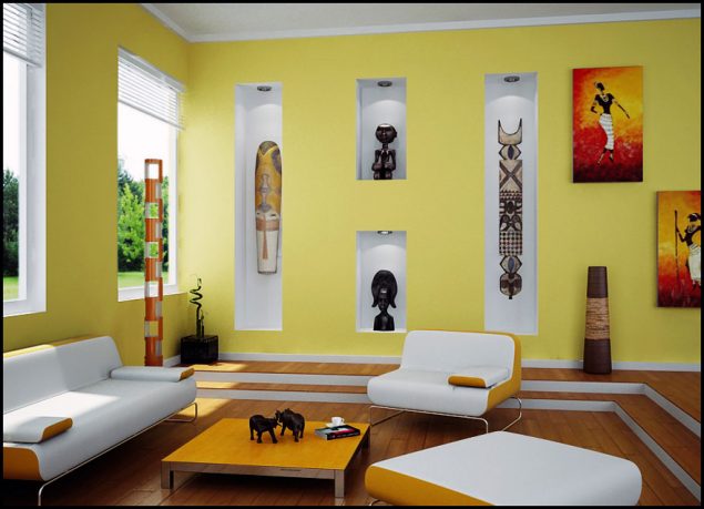 Yellow Living Room with African Art