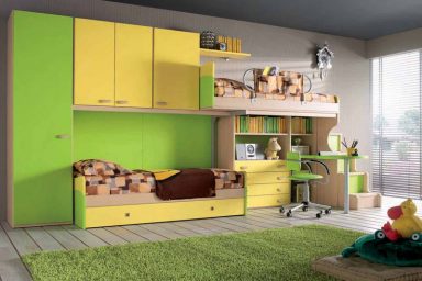 Yellow and Green Teen Room with Twin Bunk Beds Furniture