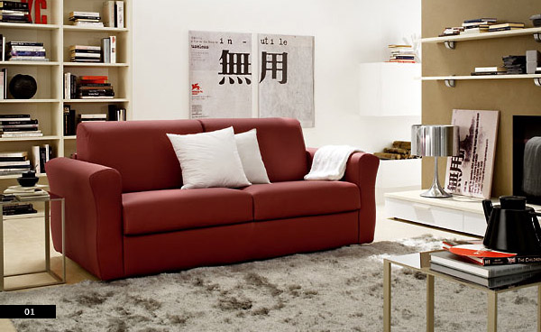 Asian Influenced Living Room with Red Leather Sofas