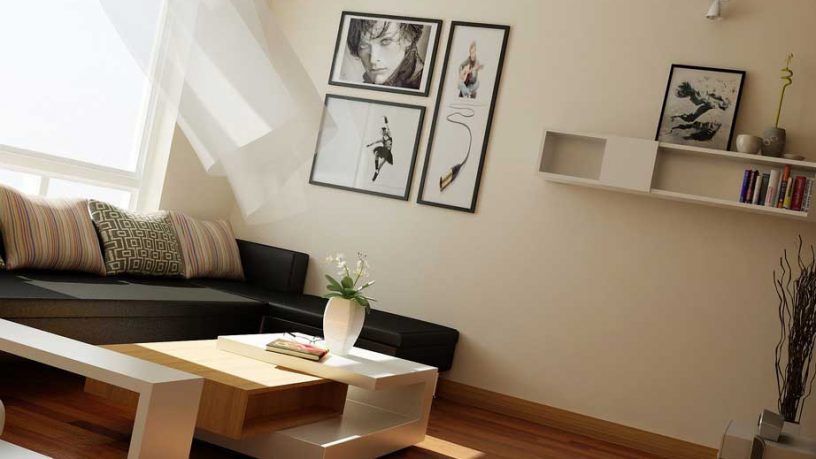Awesome Living Room with Black Sofas and Wood Floor