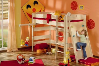 Awesome Red Kids Play Room with Bed