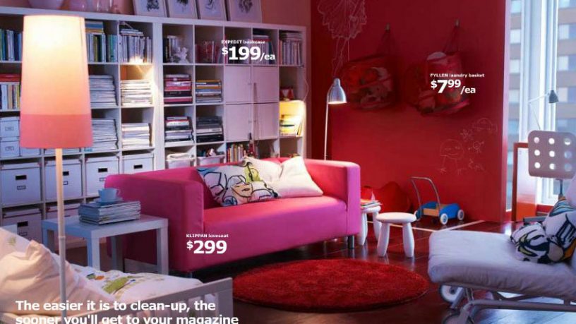 Beautiful IKEA Red Living Room with Nicely Pink Sofa