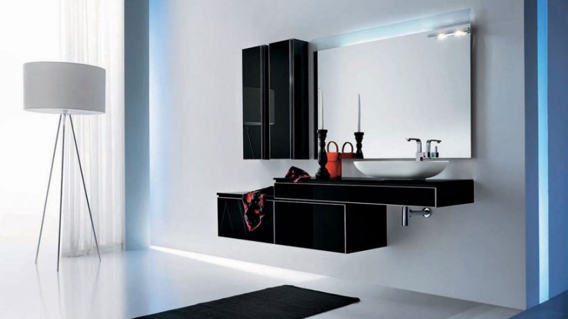 Beautiful White Bathroom with Black Furniture Sets