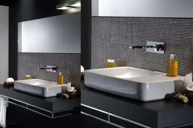 Beutiful White Bathroom Sink with Tile Wall Decor