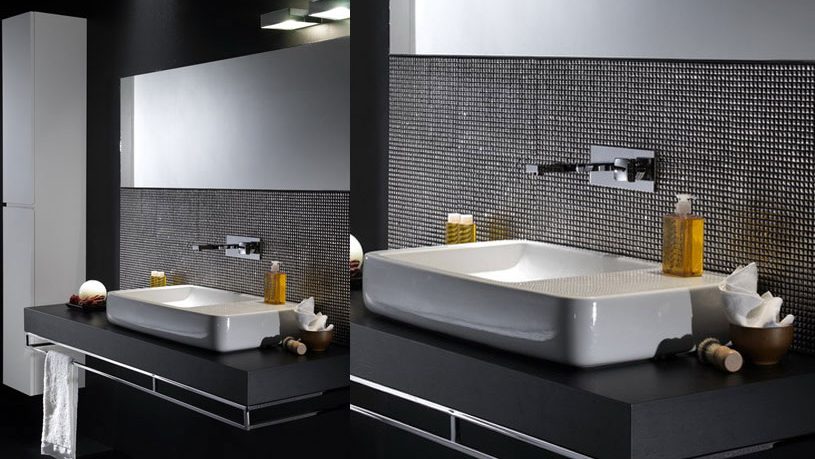 Beutiful White Bathroom Sink with Tile Wall Decor