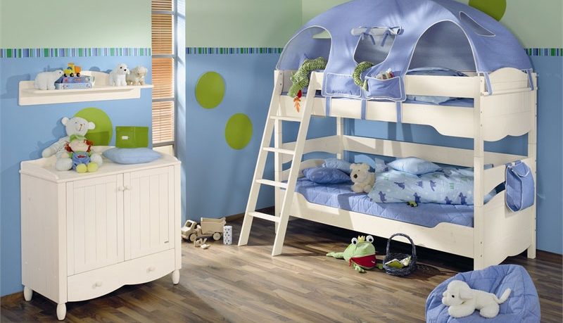 Blue and white Cool Kids Room with Play Bed Ideas
