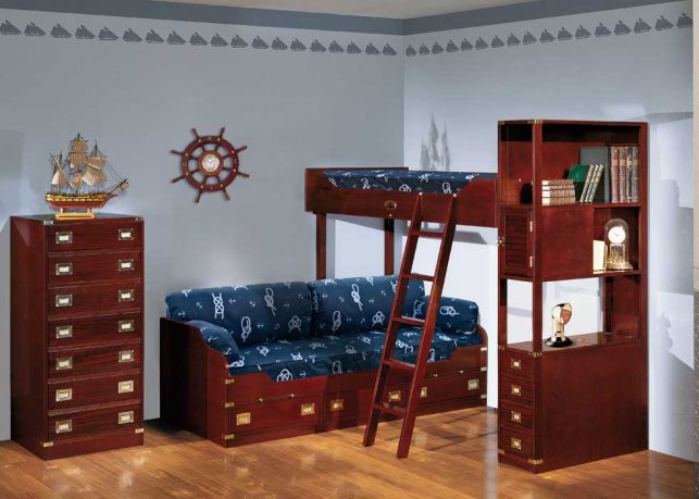 Classic Blue Sea Bunk Beds with Sailor Decorations