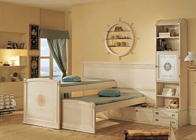 Cream Kids Room Color with Twin Bed Design