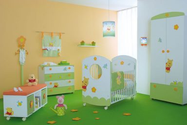 Cute Baby Nursery Room With Winnie the Pooh Furniture Decor