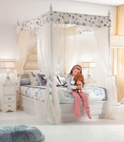 Cute Girl Bedroom with White Canopy Bed