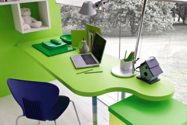 Fresh Green Study Desk with Blue Chairs by Stemik Living