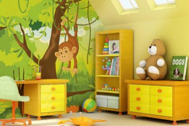 Funy Monkey Wallpaper Decoration for Kids Play Room