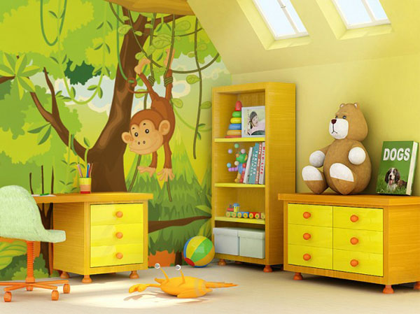 Funy Monkey Wallpaper Decoration for Kids Play Room