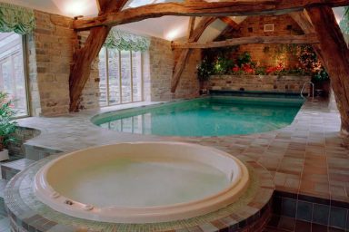 Indoor Pools and Jacuzi with Block Wall Decor
