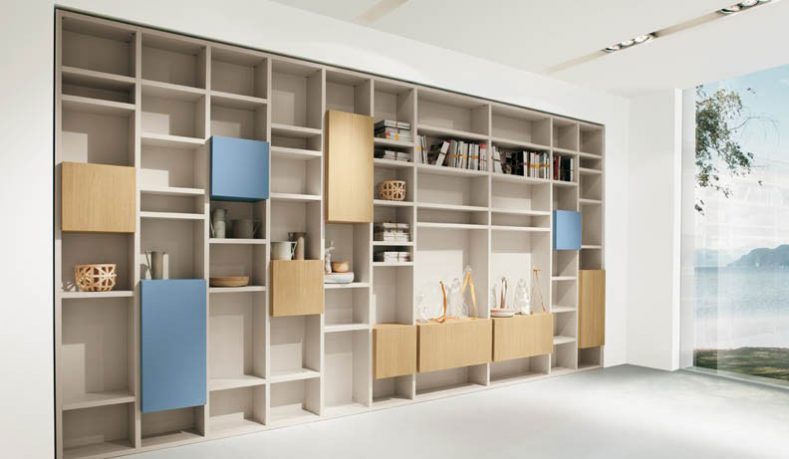 Minimalist Blue and Wood Shelves Furniture