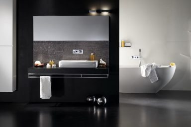 Minimalistic White Tub in Black Bathroom Design Inspirations