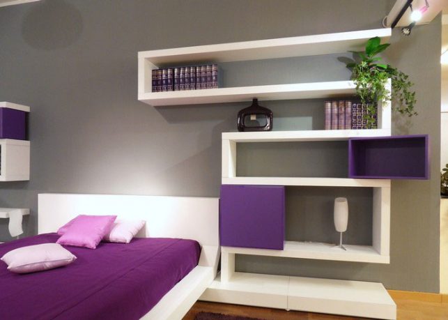 Modern Bedroom Design with Original Wall Shelves