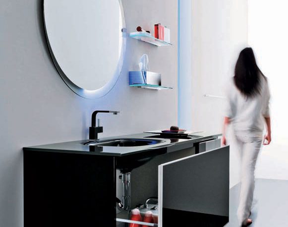 Modern Black Sink Design with Built in Sliding Storage