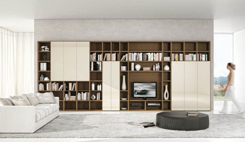 Modern Brown and Cream Shelves with TV Stand
