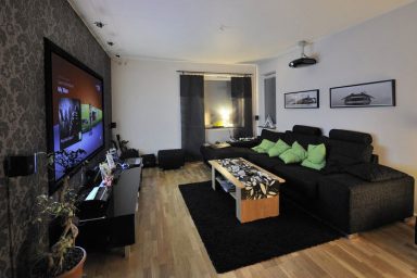 Modern Home Theatre Living Room Set with Grey Wallpaper Ideas