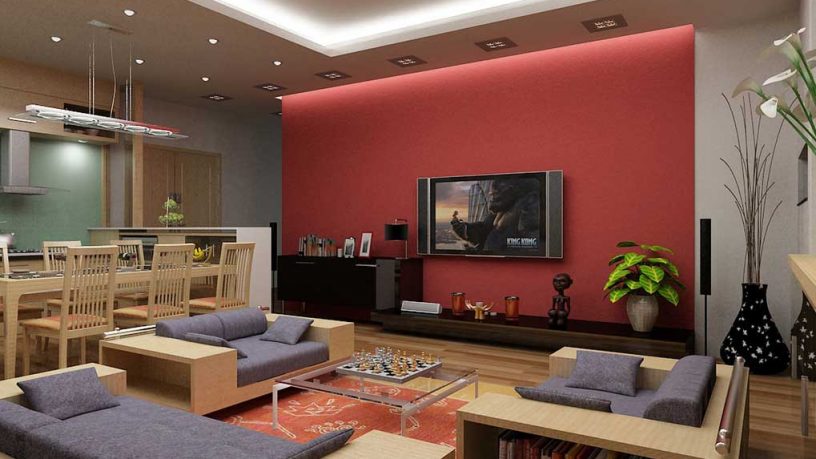 Modern Red and Denim Living Room Decorations