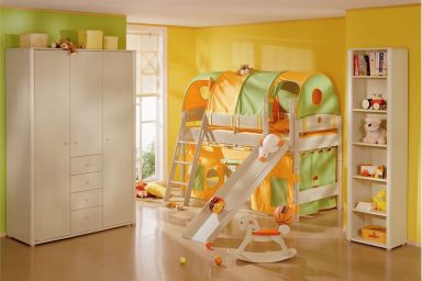Natural Wood Furniture Kids Room with Tent and Slide Kids