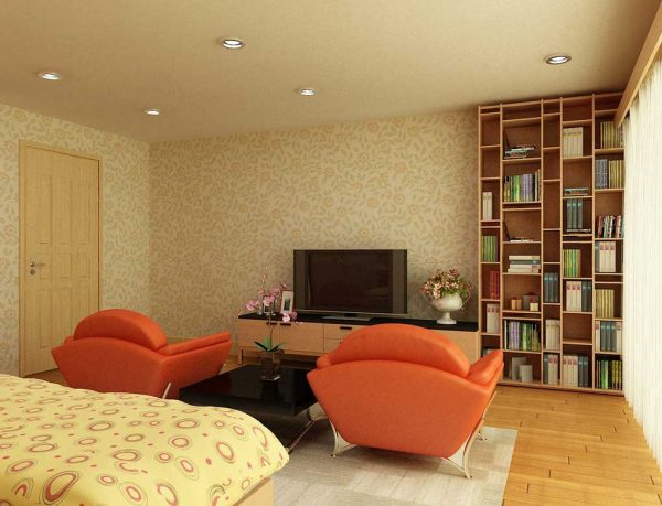 Orange Sofa in Bedroom with LCD TV by Nguyen