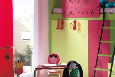 Pink and Green Loft Bed for Girls