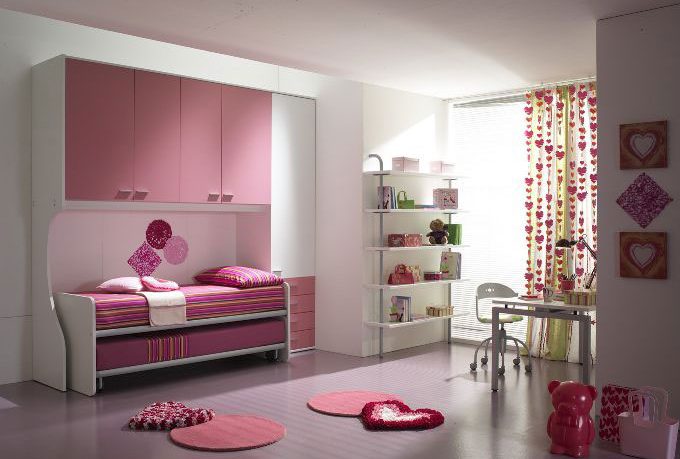 Pink and White Girl Room with Sliding Bed Striped Cover Ideas