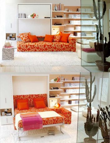 Space Saving Orange Sofa Bed for Bedroom