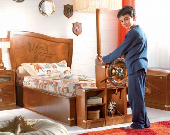 Unique Boys Bedroom with Ship Steering Wheels Decor