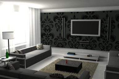 White Living Room with Graphic Prints on the Wall and Pillows
