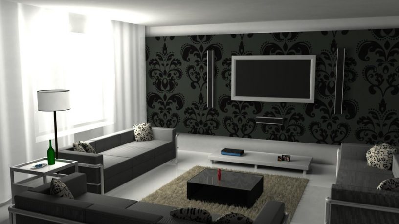 White Living Room with Graphic Prints on the Wall and Pillows