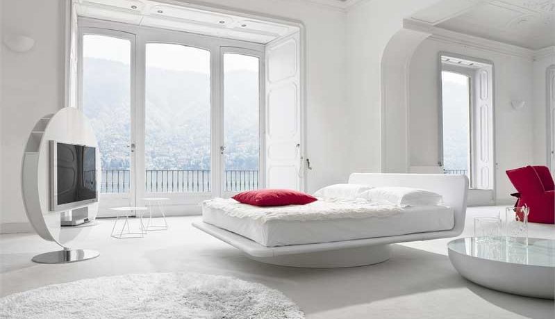 Bright and Luxury White Bedroom with Red Pillow