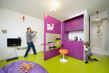 Cheerful Living Room with Purple and Green Ideas