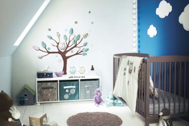 Cool Baby Room with Tree of Wall Decor and Sloped Ceiling Ideas