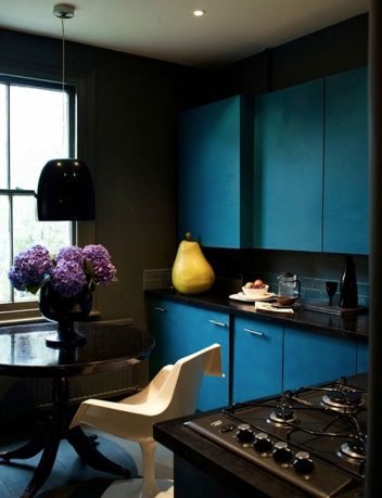 Dark Kitchen Apartment with Blue Furniture Sets