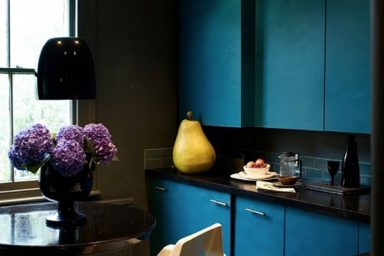 Dark Kitchen Apartment with Blue Furniture Sets