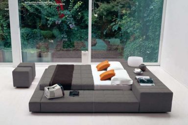 Luxury Gray and White Japanese Bedroom Style with Orange Pillow