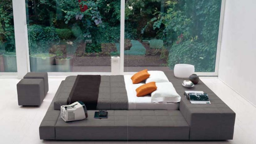 Luxury Gray and White Japanese Bedroom Style with Orange Pillow