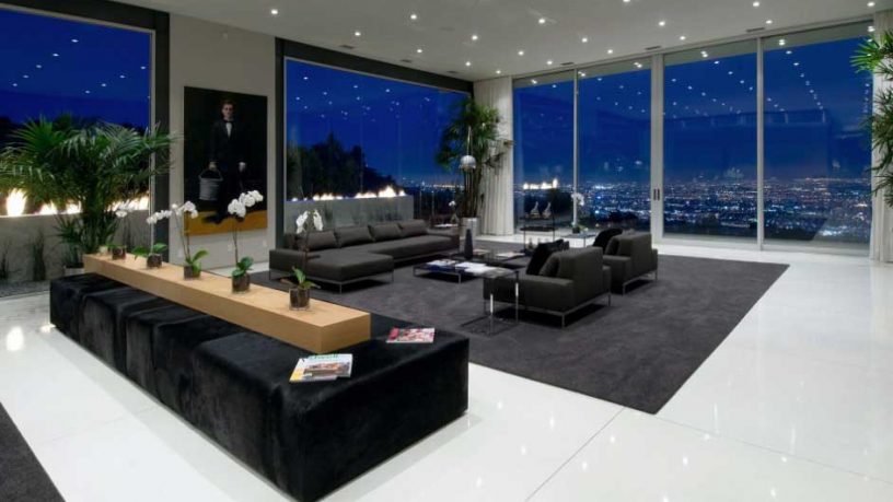 Luxury Living Room with Large Glass Wall Ideas
