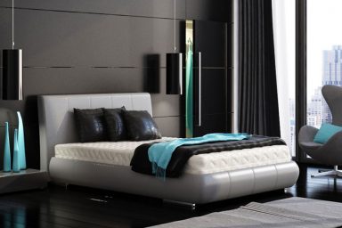 Minimalist Black Bedroom Turquoise Accents