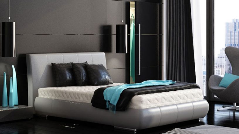 Minimalist Black Bedroom Turquoise Accents