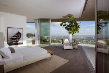 Modern Bedroom with Large Sliding Door and View
