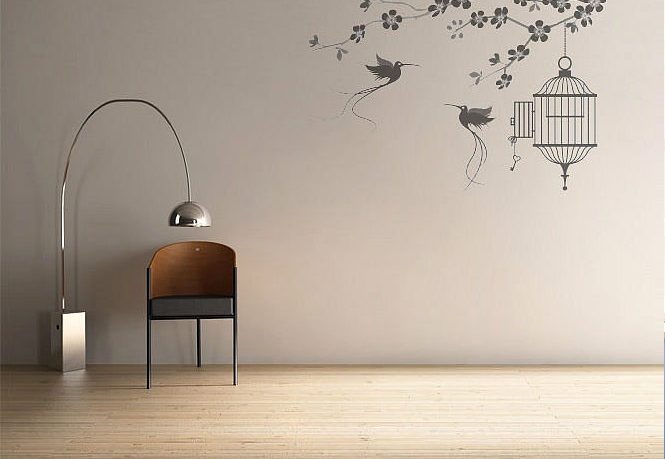 Modern Wall Stickers Birds and Cage Design