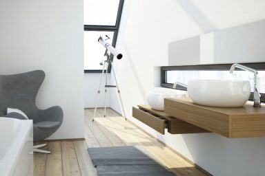 Modern White Bathroom with Lookout