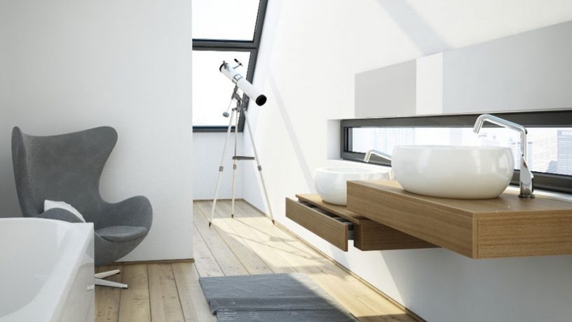 Modern White Bathroom with Lookout